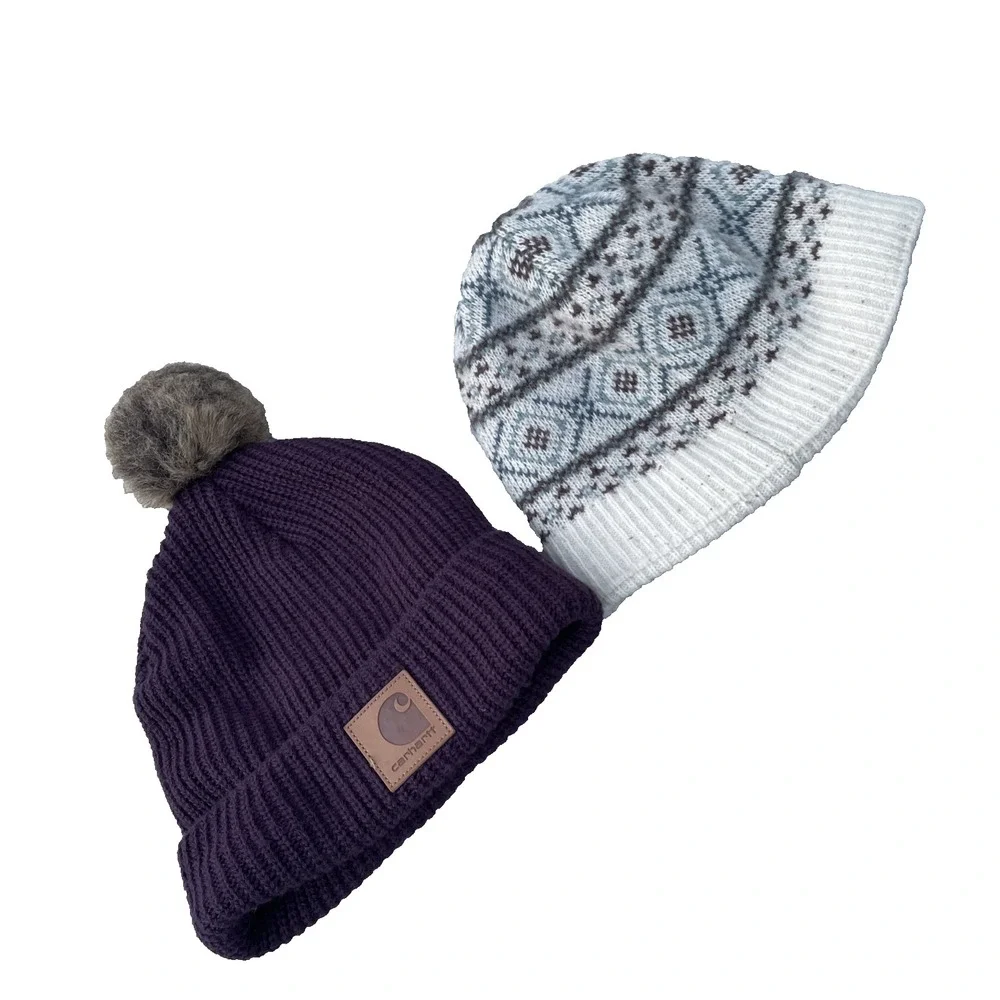 Carhartt Hat Beanies Womens One Size Lot Of 2 Purple White Knit Logo Work Winter